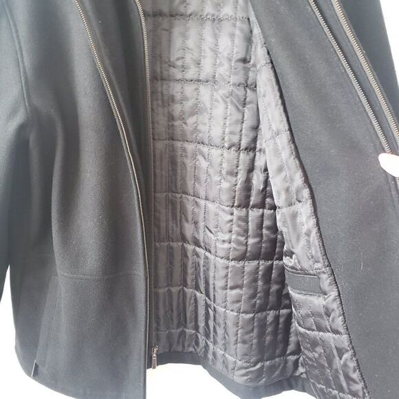 Lazetti Couture 100% Wool Coat Mens Size M Solid Black Full Zip Pockets Winter - Picture 6 of 10